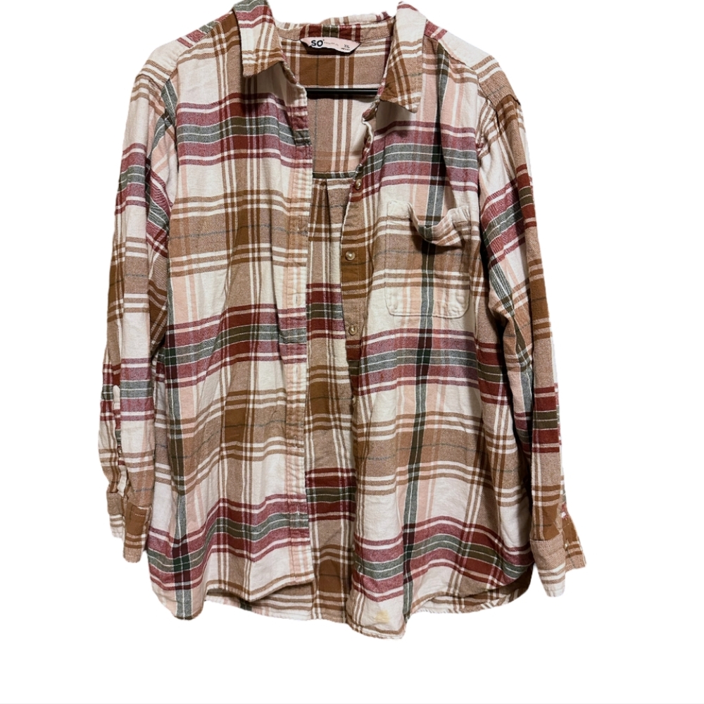 SO Plaid Button-down Top